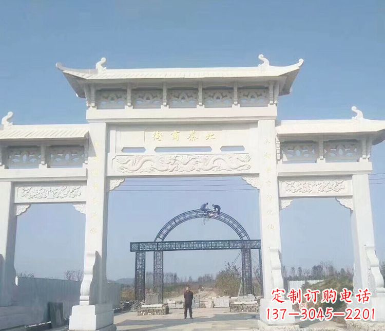 上海石牌坊三门牌坊石雕 (4)