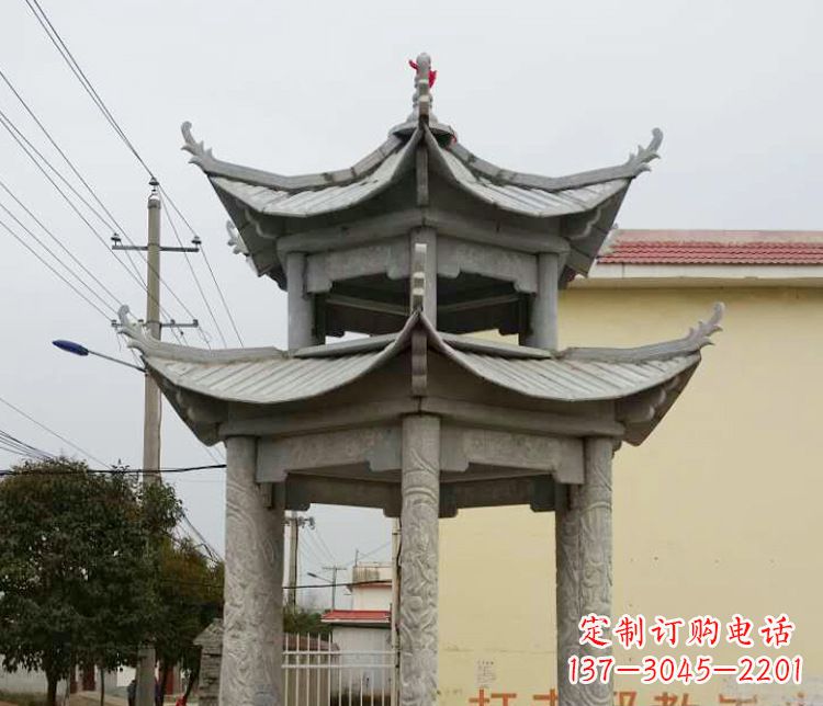 上海双层仿古凉亭石雕 (2)