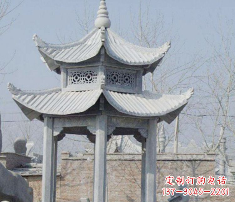 上海双层仿古六角凉亭石雕