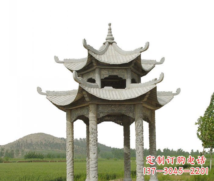 上海双层仿古石雕凉亭