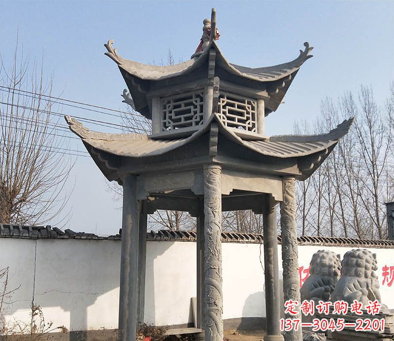 上海双层户外凉亭石雕 (2)