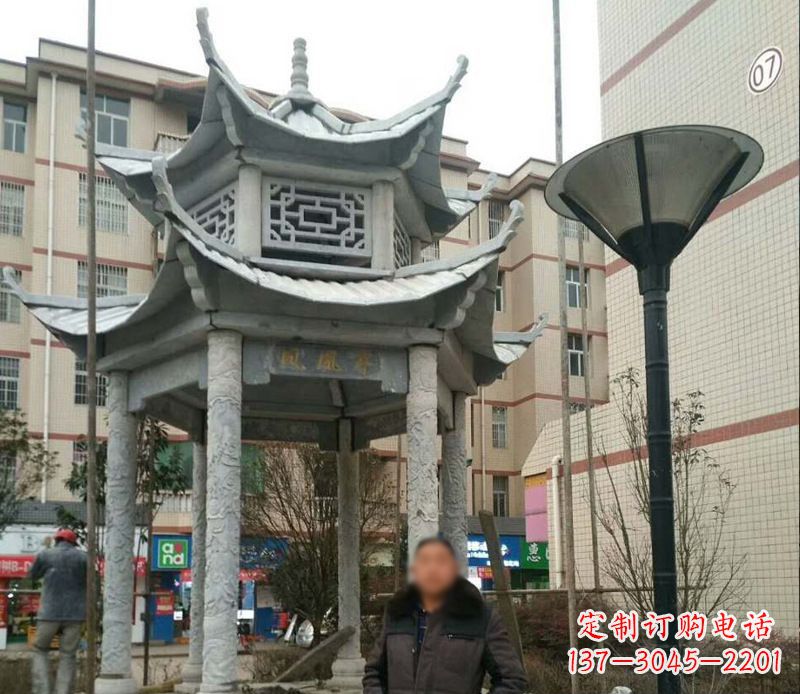 上海双层六角凉亭石雕
