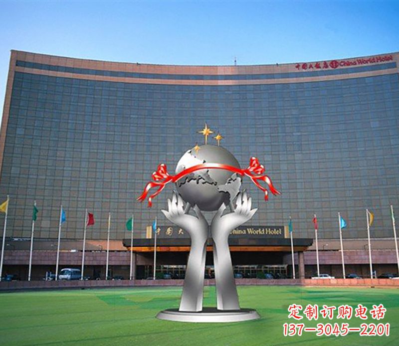 上海双手捧地球校园不锈钢雕塑