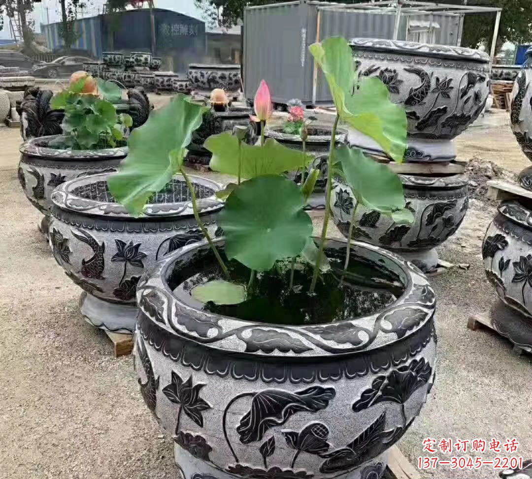 上海睡莲石浮雕花盆雕塑公园景观雕塑