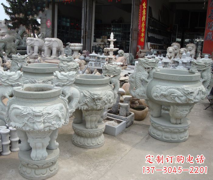 上海寺庙景观龙头石雕水缸