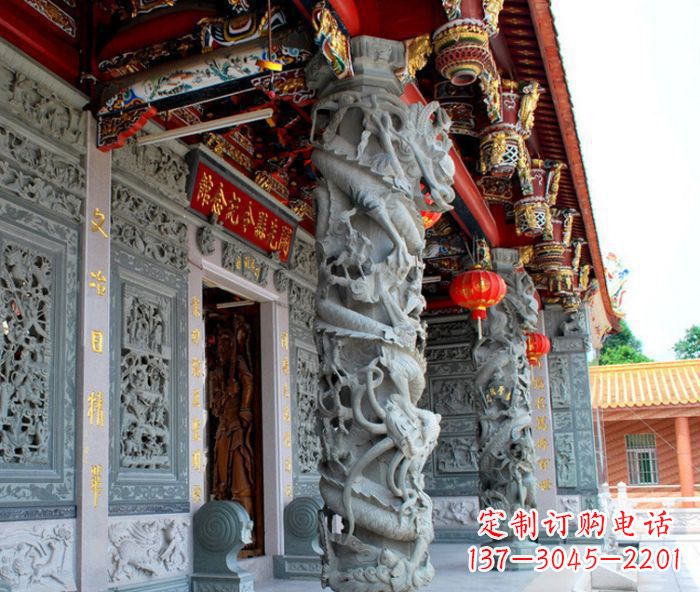上海寺庙景观龙柱石雕