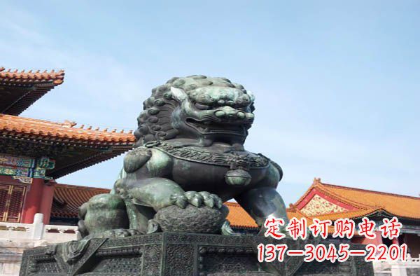 上海寺庙门口狮子铜雕