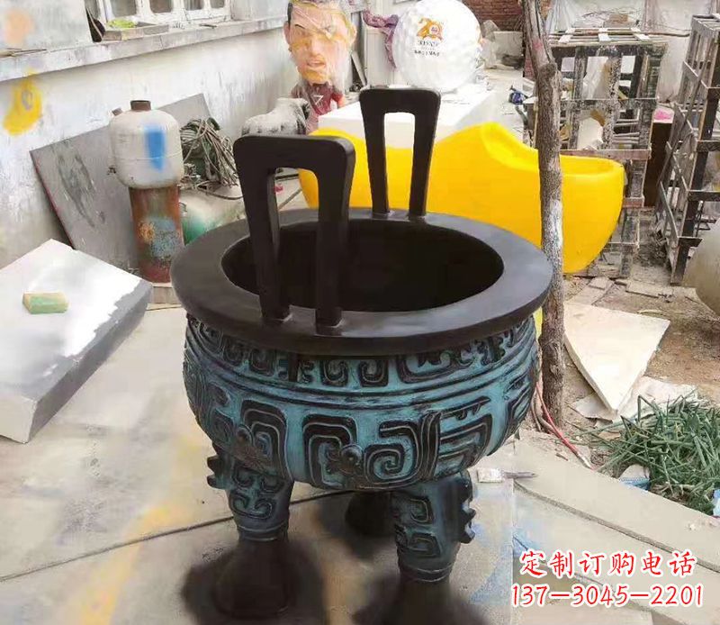 上海寺庙圆型铜雕香炉