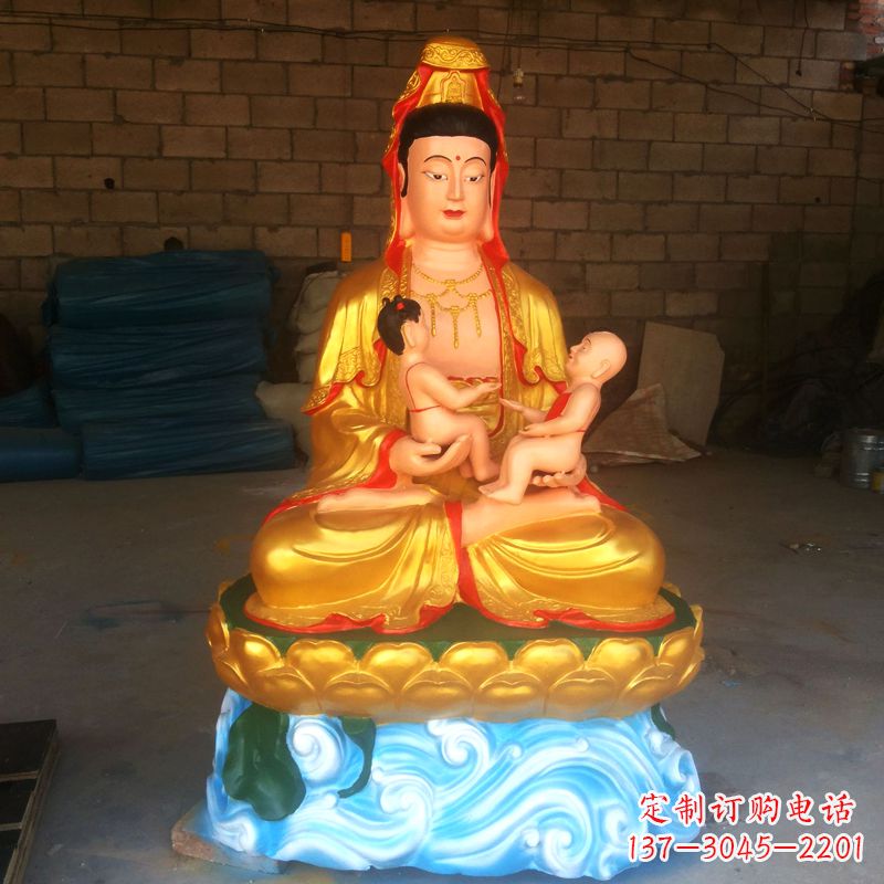 上海送子观音彩绘漆金雕塑