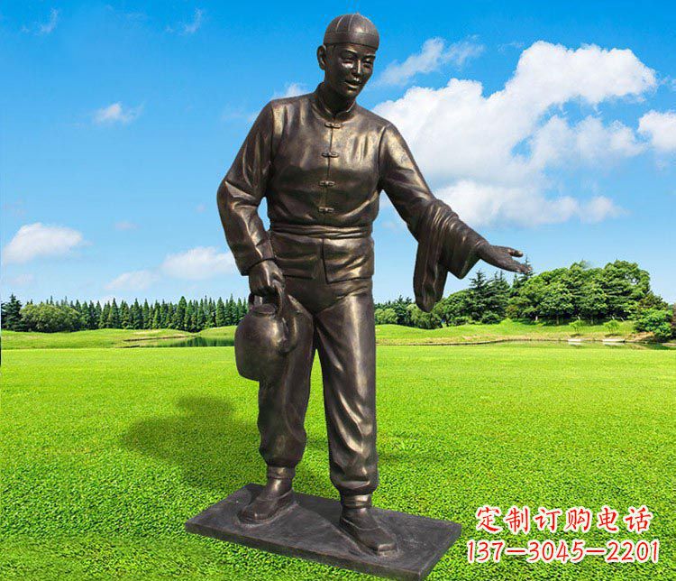 上海提茶壶的店小二铜雕