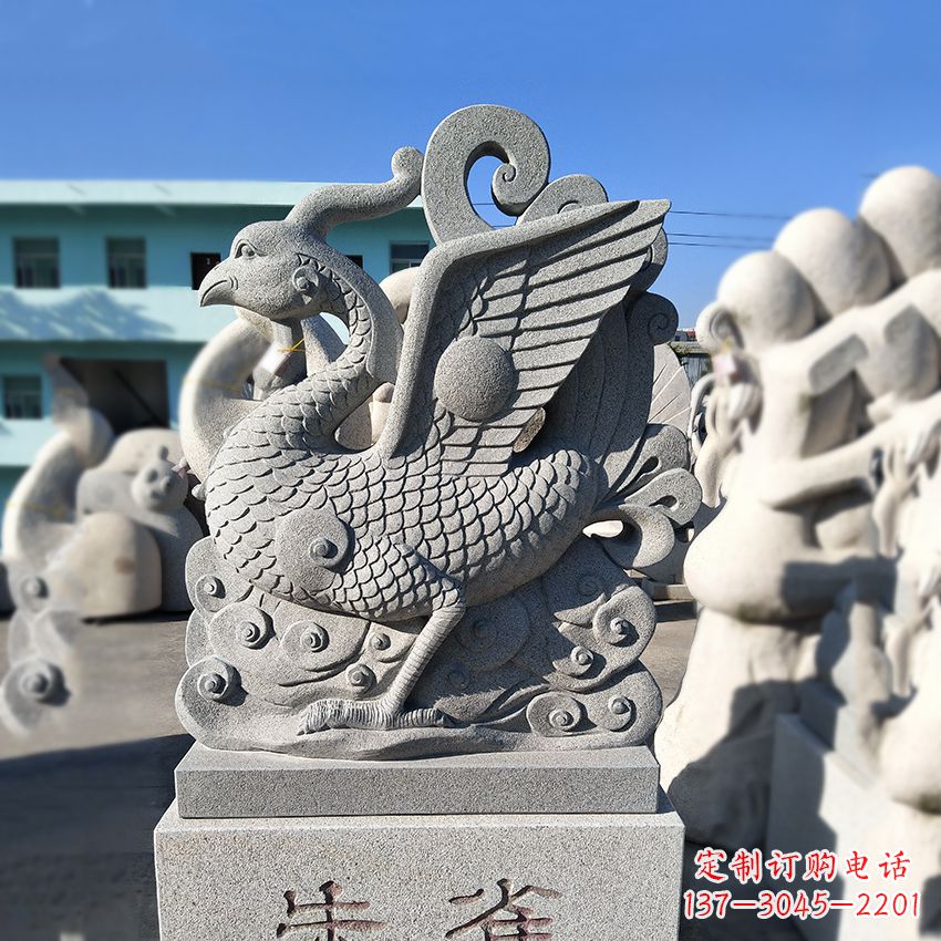 上海天之四灵之朱雀神鸟砂岩石雕塑