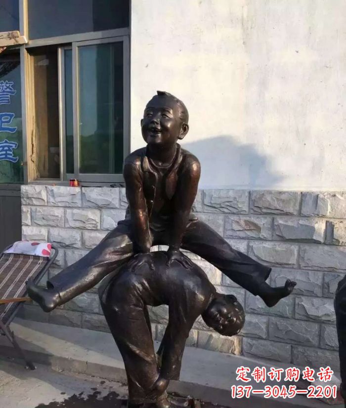 上海跳马儿童铜雕 (2)