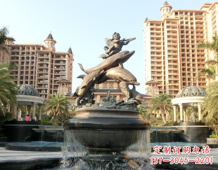 上海跳跃的海豚和小天使喷泉铜雕 