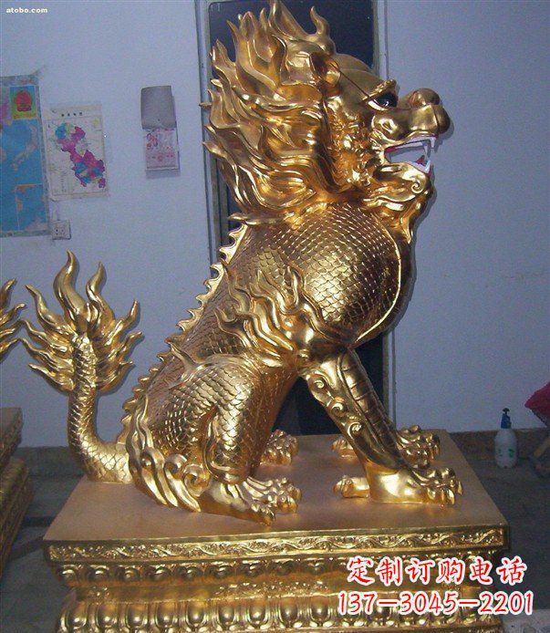 上海贴金麒麟招财神兽铜雕