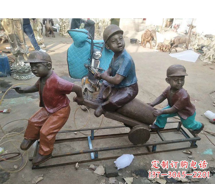 上海铜雕彩绘庭院玩耍儿童雕塑