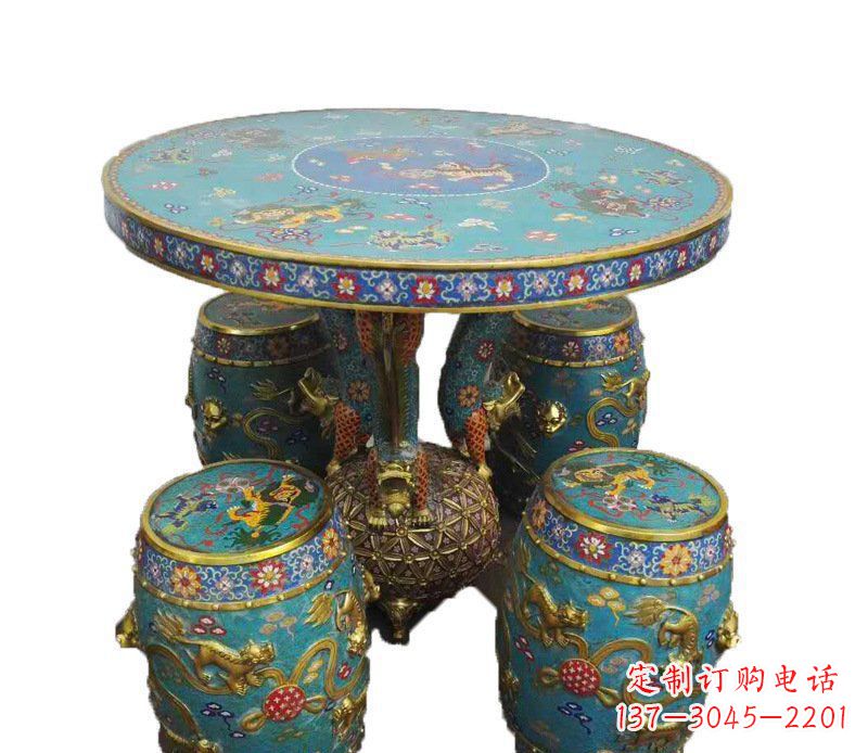 上海铜雕彩绘小象圆桌景观摆件