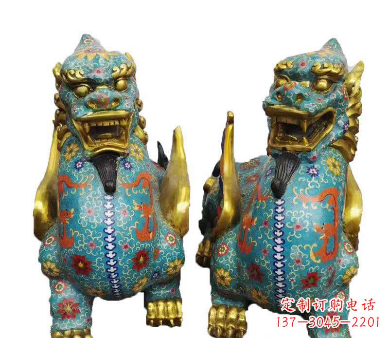 上海铜雕彩绘镇宅麒麟雕塑摆件