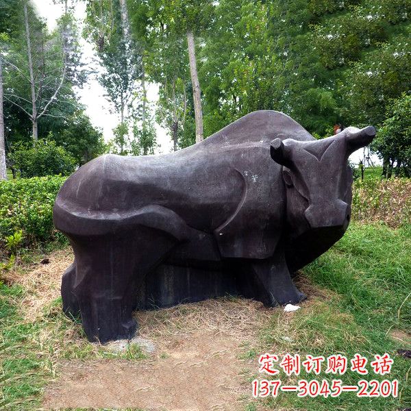 上海铜雕抽象牛-公园草坪水牛雕塑