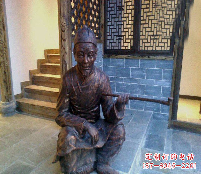 上海铜雕店小二吸烟庭院人物雕塑