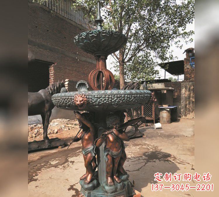 上海铜雕双层西方儿童喷泉