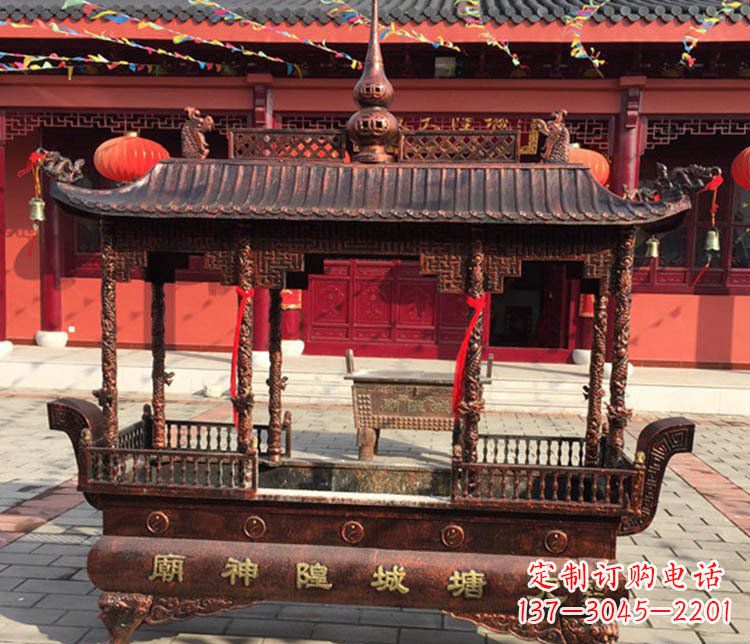 上海铜雕寺庙佛光普照香炉雕塑摆件