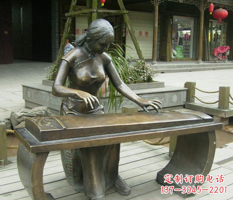 上海铜雕现代人物弹古筝雕塑