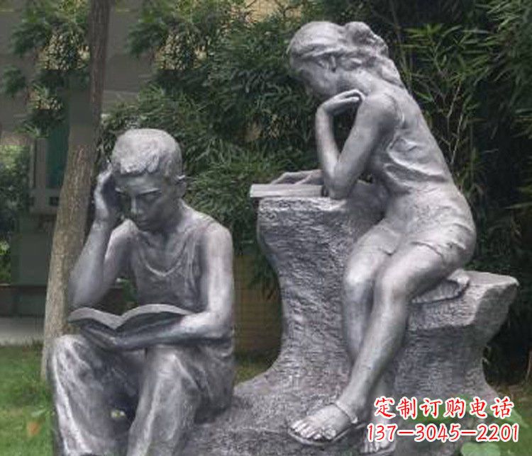 上海铜雕校园读书学生摆件