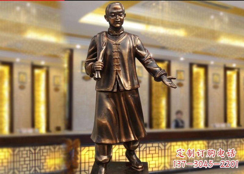 上海铜雕迎宾人物店小二