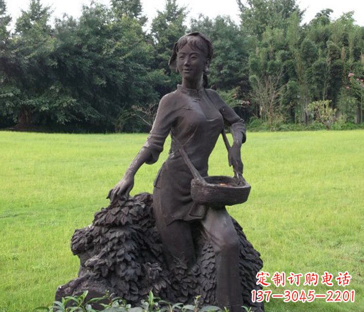上海铜雕园林采茶女孩人物雕塑