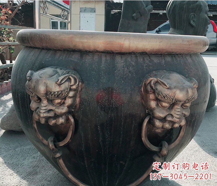 上海铜雕圆形荷花水缸雕塑 (6)