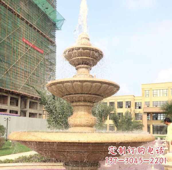 上海晚霞红大型多层喷泉石雕