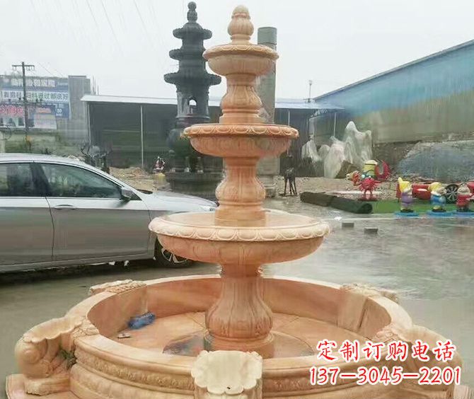 上海晚霞红多层大型石雕喷泉 (3)