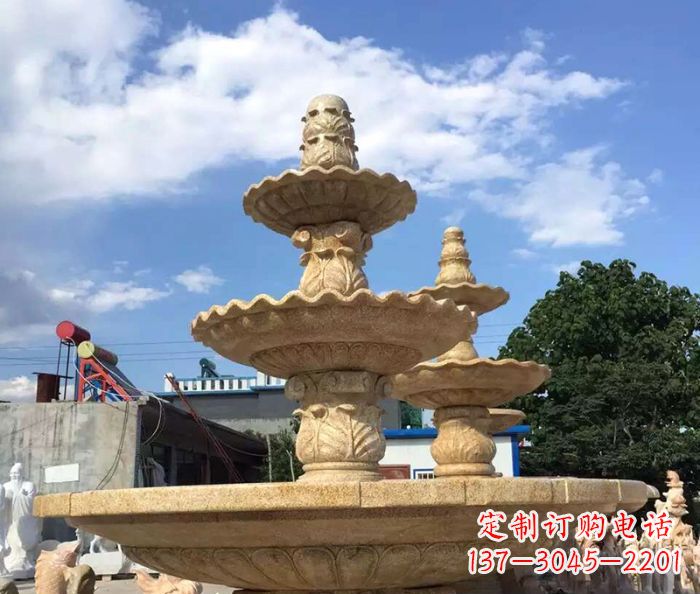 上海晚霞红多层喷泉石雕