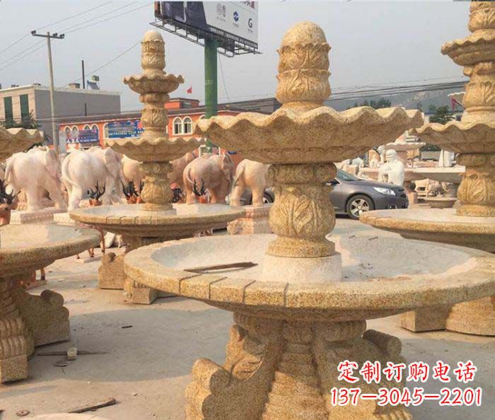 上海晚霞红多层大型石雕喷泉