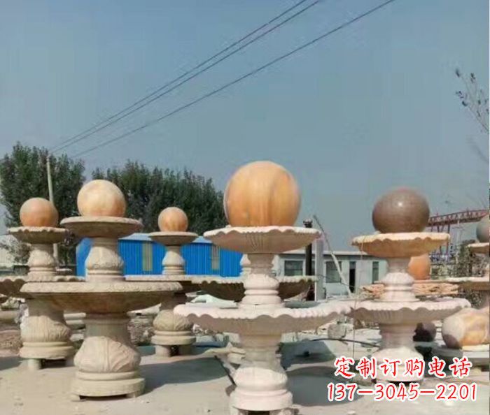 上海晚霞红多层风水球喷泉石雕