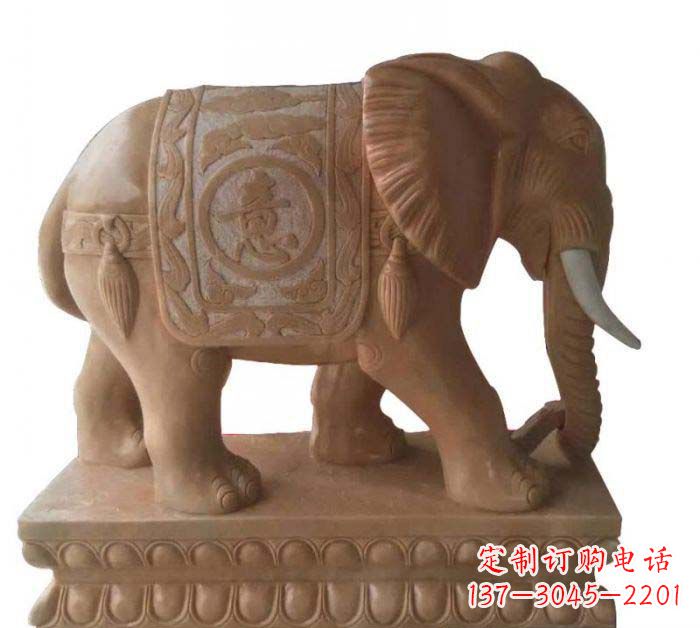 上海晚霞红吉祥如意大象石雕 (2)