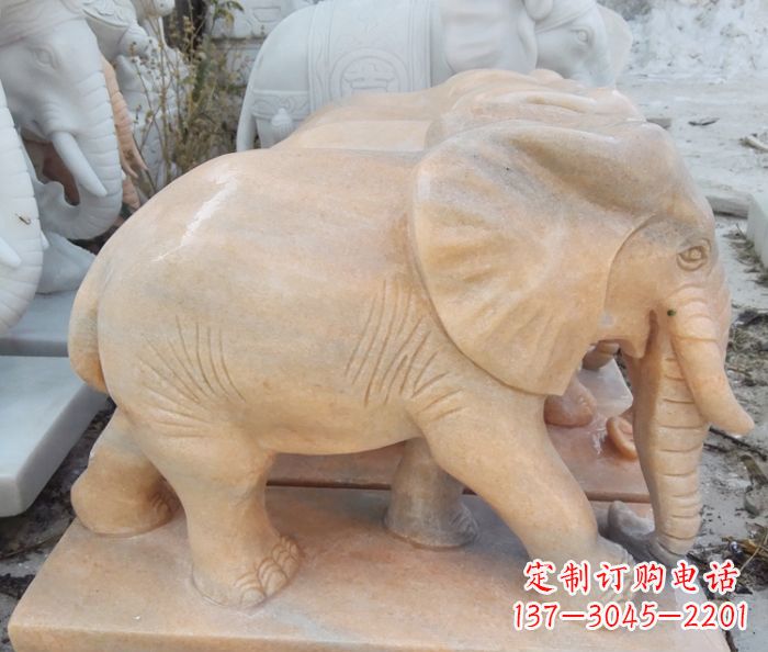 上海晚霞红吉祥如意大象石雕 (3)