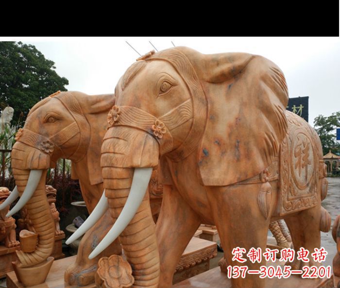 上海晚霞红吉祥如意门口镇宅招财大象石雕 (3)