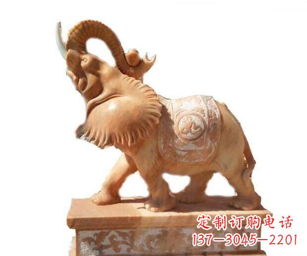 上海晚霞红吉祥如意象鼻朝天的大象石雕