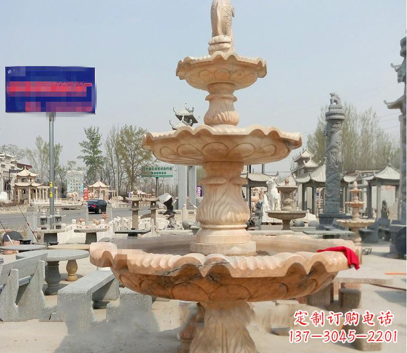 上海晚霞红喷泉喷水盆石雕