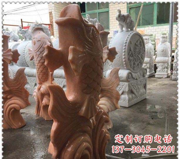 上海晚霞红喷水鲤鱼公园石雕