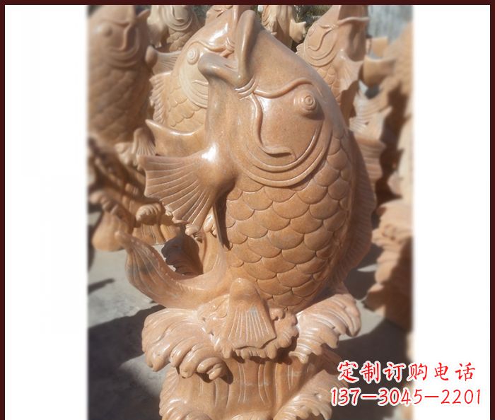 上海晚霞红喷水鲤鱼石雕 (3)