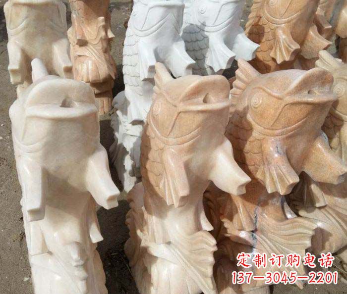 上海晚霞红喷水鲤鱼庭院石雕