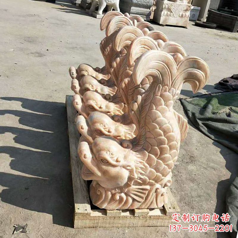 上海晚霞红喷水鱼石雕-园林水景喷泉动物雕塑摆件