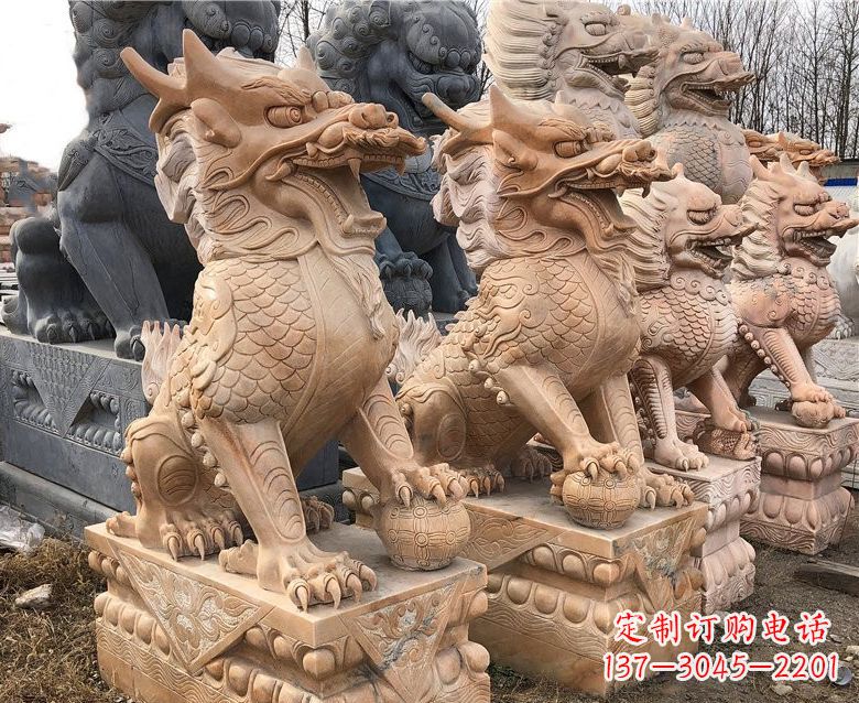 上海晚霞红麒麟石雕 (2)