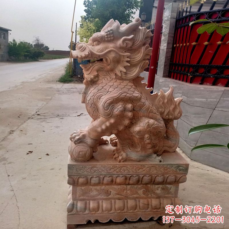 上海晚霞红麒麟石雕