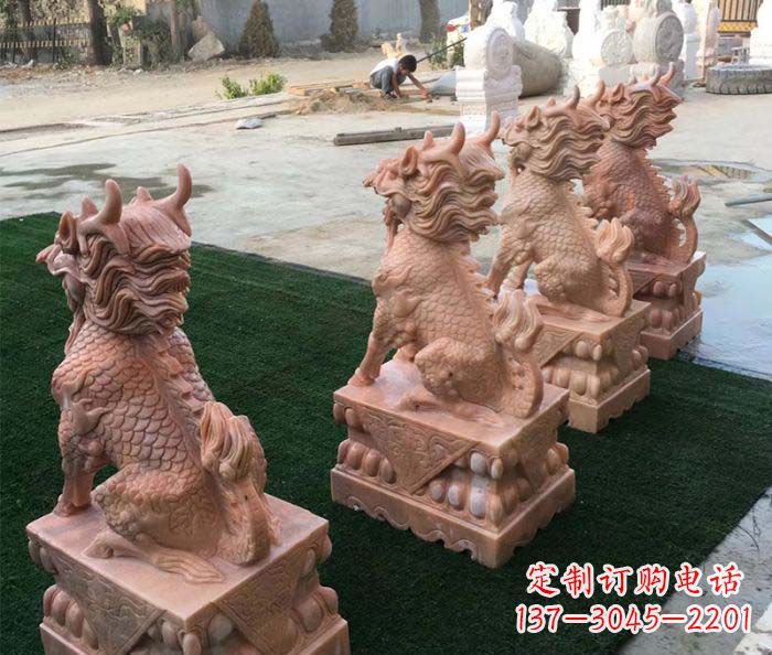 上海晚霞红麒麟招财镇宅石雕