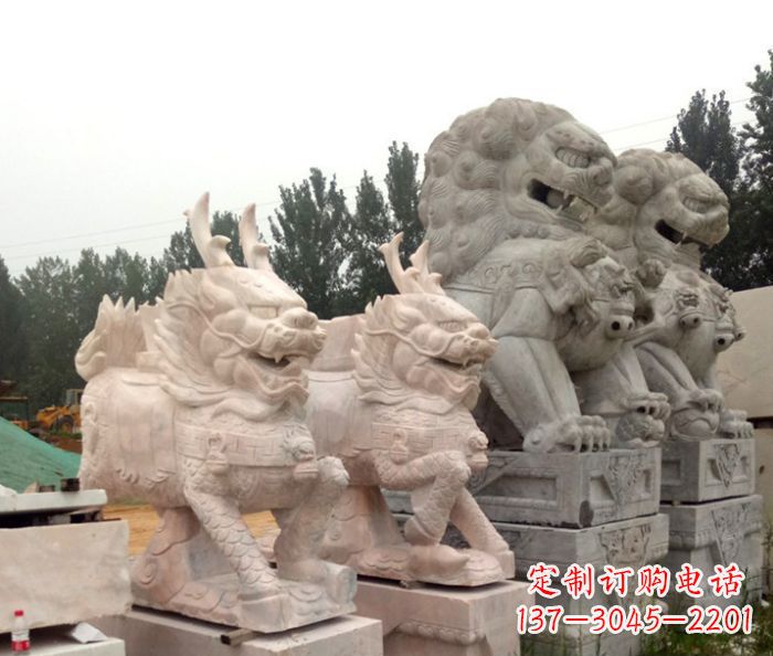 上海晚霞红瑞兽麒麟石雕