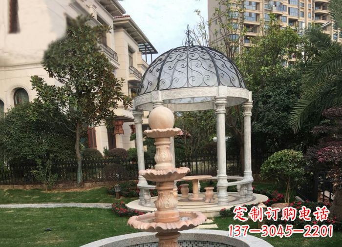 上海晚霞红三层风水球喷泉小区石雕