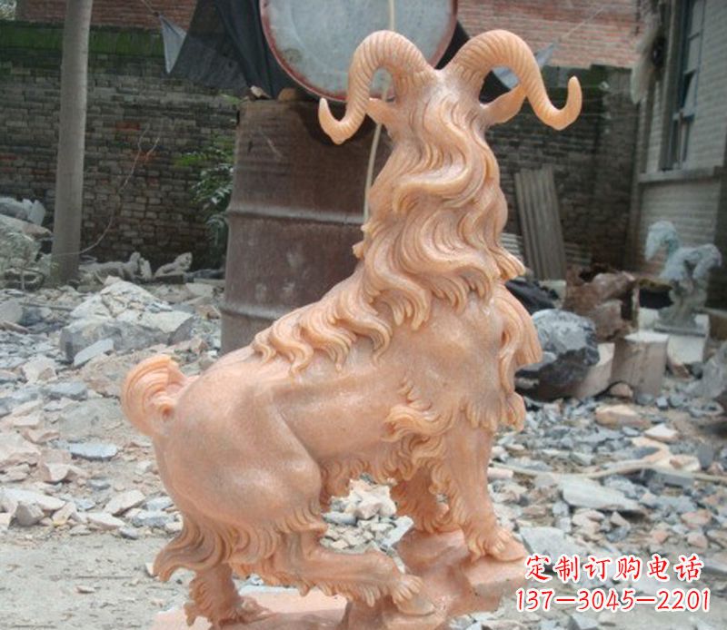 上海晚霞红山羊石雕